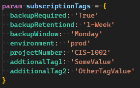 SubscriptionTags parameter object with additional dynamic properties